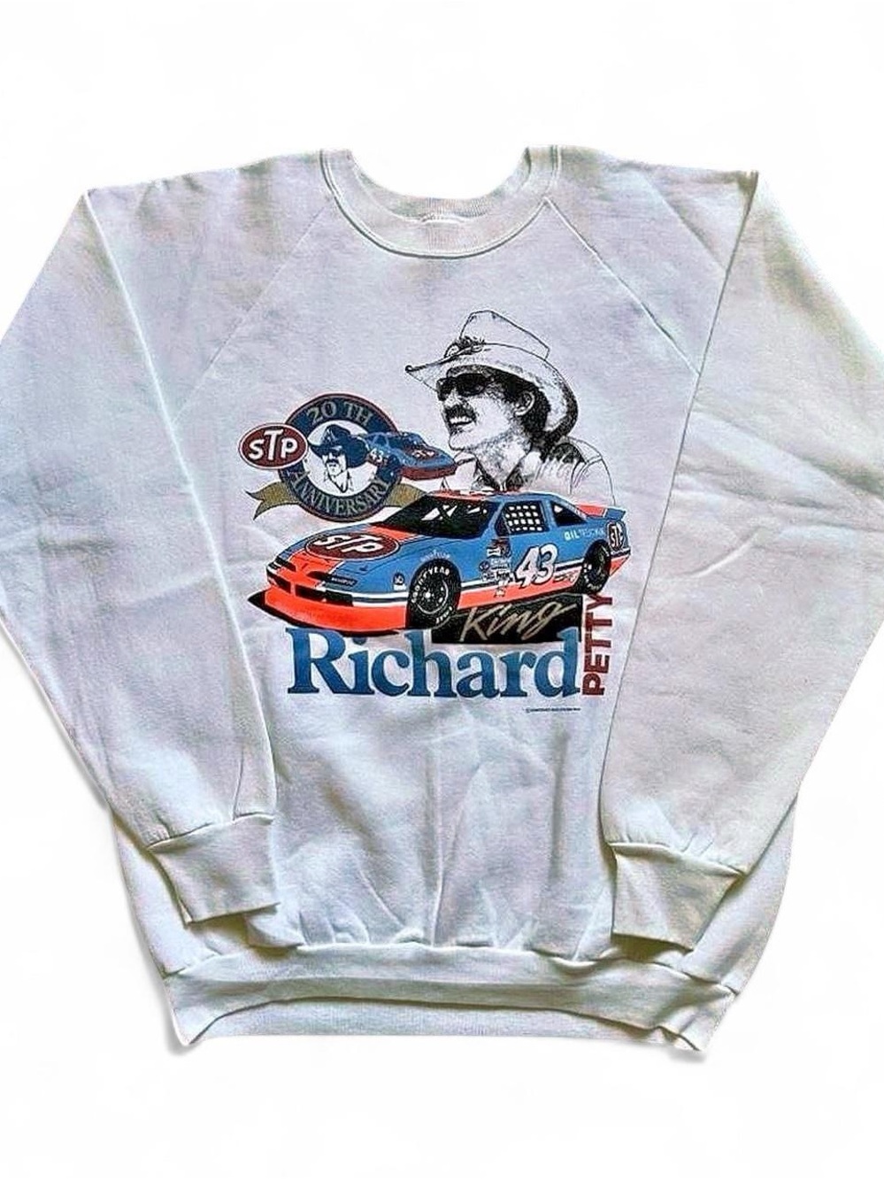 Vintage 90s NASCAR Fruit of the Loom White Graphic Richard Petty Racing Crewneck